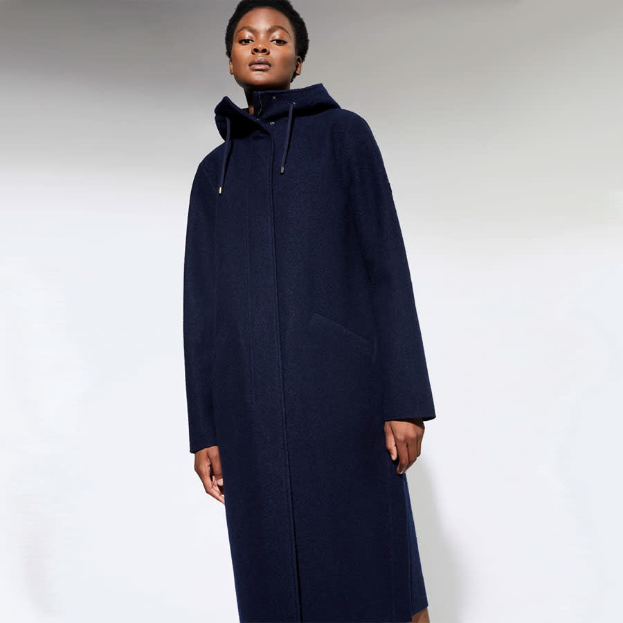 LANGERCHEN lange wollen trenchcoat MILPORT NAVY