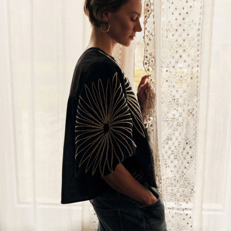 LANIUS blouse FLOWER BLACK met borduursel biologisch katoen
