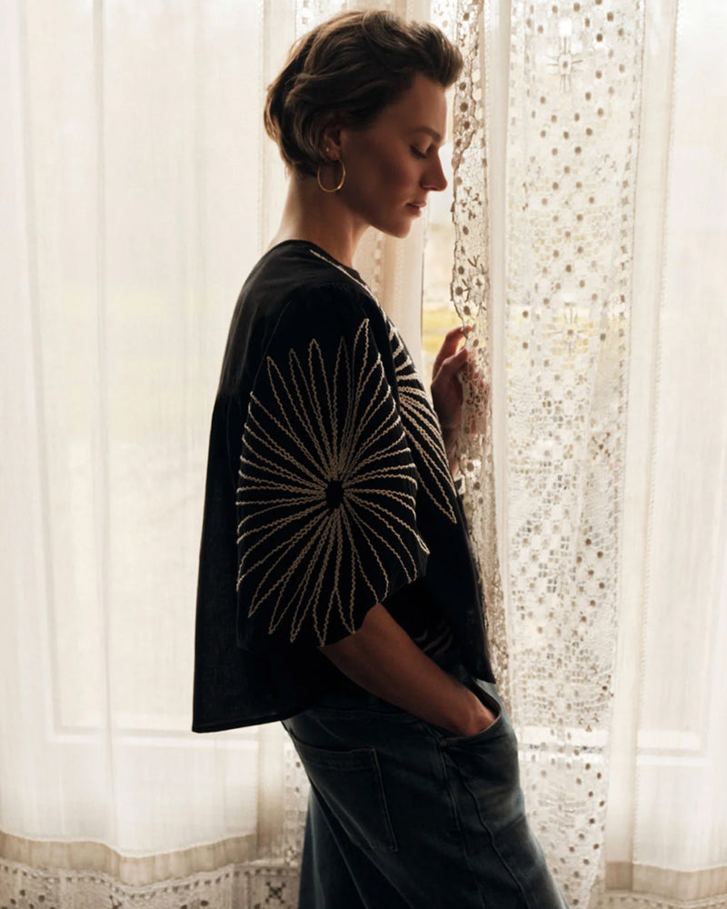 LANIUS blouse FLOWER BLACK met borduursel biologisch katoen