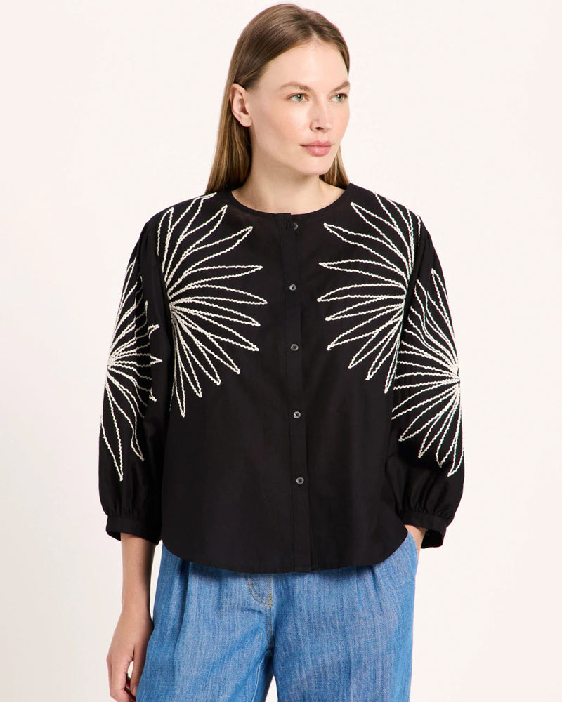 LANIUS blouse FLOWER BLACK met borduursel biologisch katoen