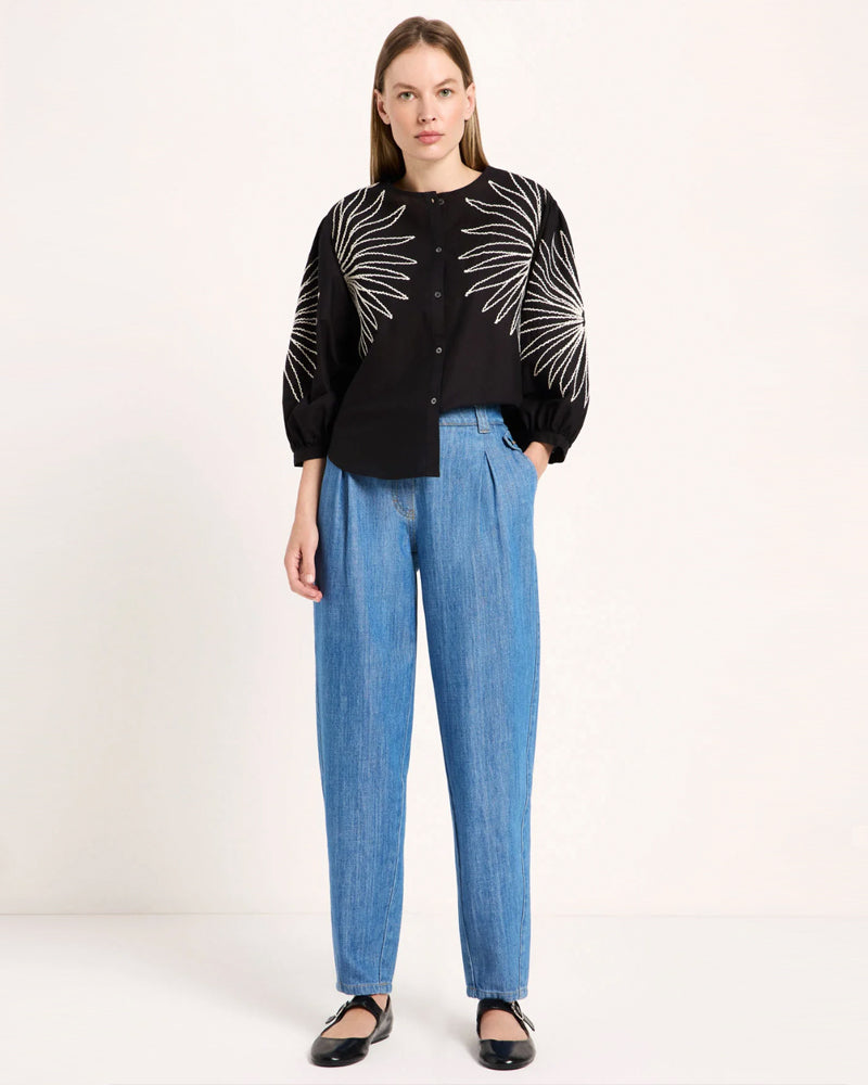 LANIUS blouse FLOWER BLACK met borduursel biologisch katoen