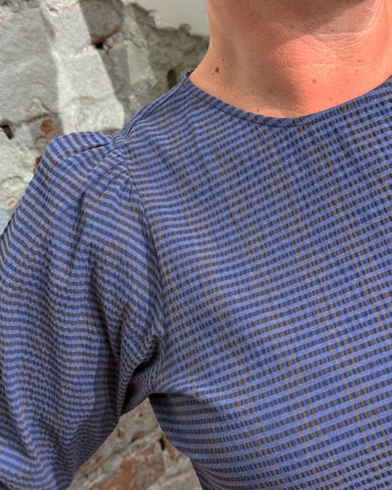 LANIUS blouse ROMEE BLUE van biologisch katoen seersucker