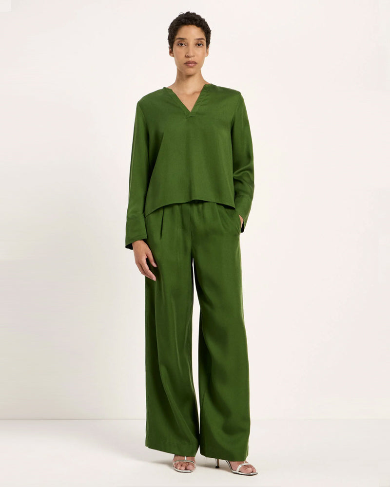 LANIUS wijde pantalon broek JOLENE GREEN van tencel