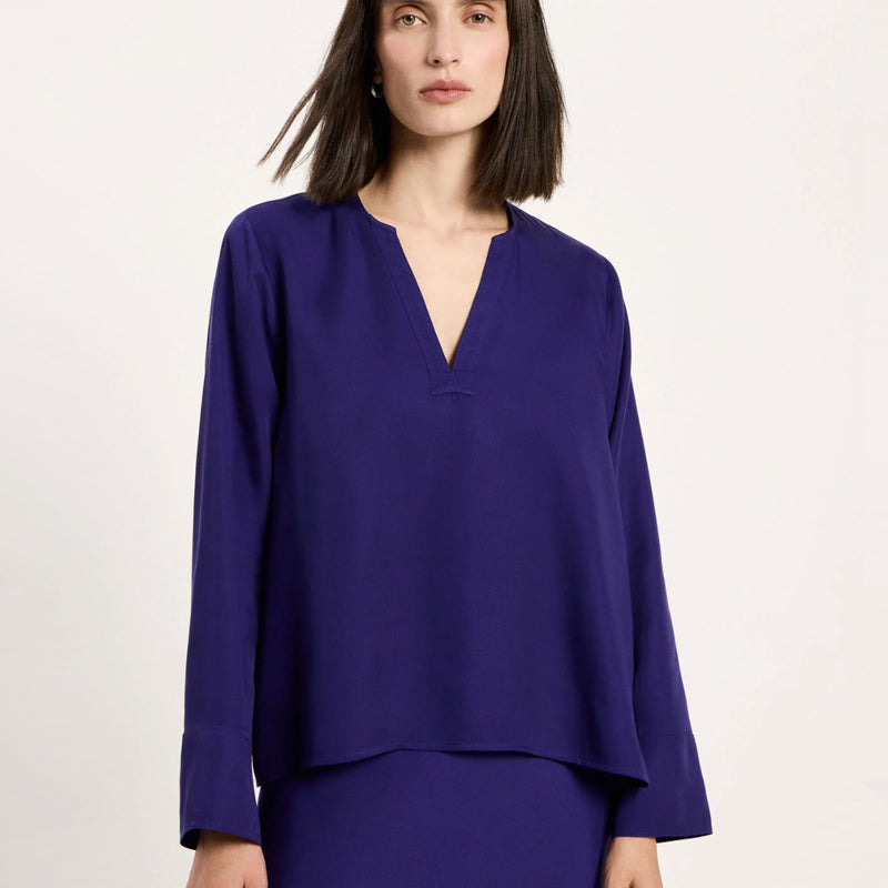LANIUS schlichte V-Ausschnitt Bluse NORE PURPLE aus Tencel