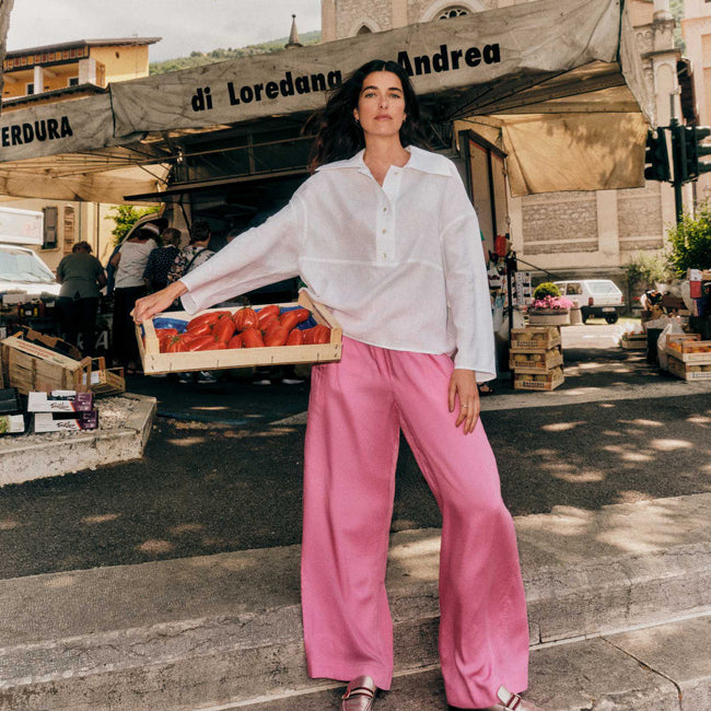 LANIUS wijde pantalon broek JOLENE ORCHID van tencel