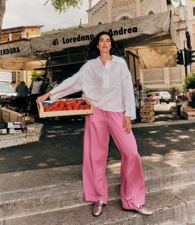 LANIUS wijde pantalon broek JOLENE ORCHID van tencel