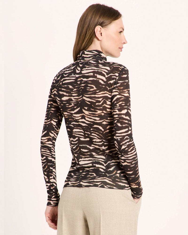 LANIUS Rollkragenpullover mit Print ROSA ANIMAL Tencel und Biobaumwolle