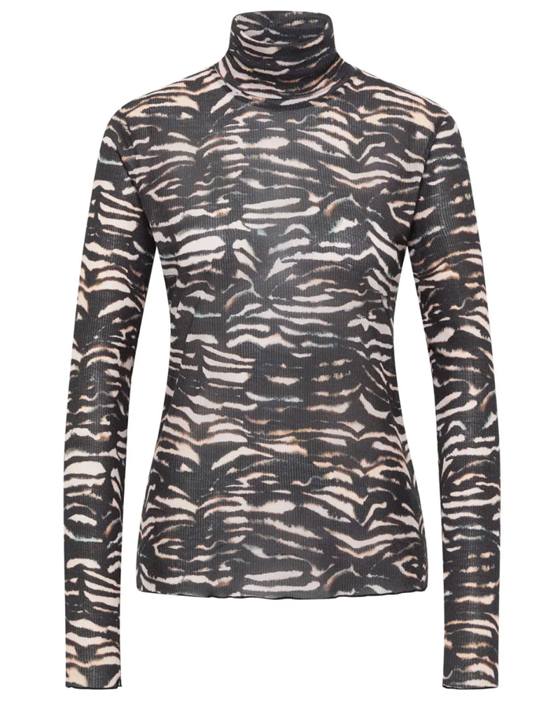 LANIUS Rollkragenpullover mit Print ROSA ANIMAL Tencel und Biobaumwolle