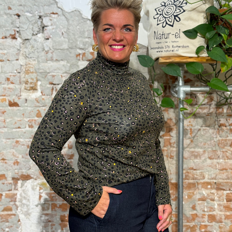 LANIUS Rollkragenpullover mit Print ROSA ANIMAL Tencel und Biobaumwolle