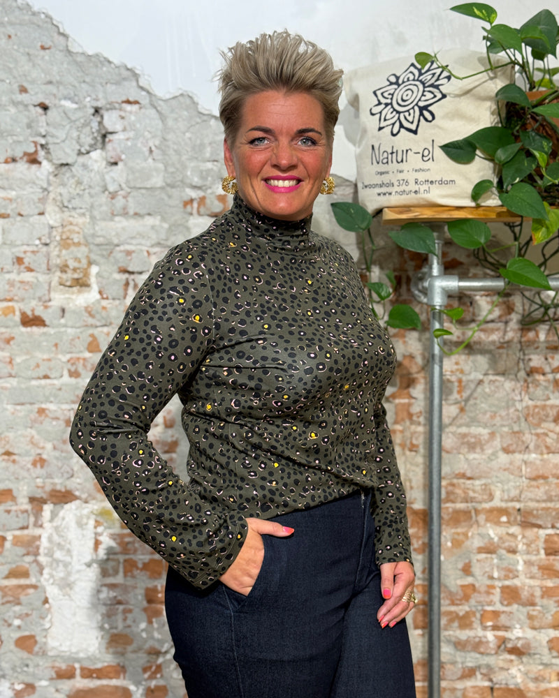 LANIUS Rollkragenpullover mit Print ROSA ANIMAL Tencel und Biobaumwolle