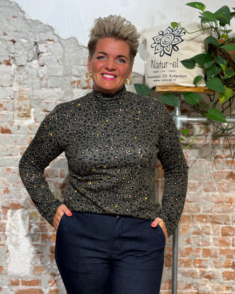 LANIUS Rollkragenpullover mit Print ROSA ANIMAL Tencel und Biobaumwolle