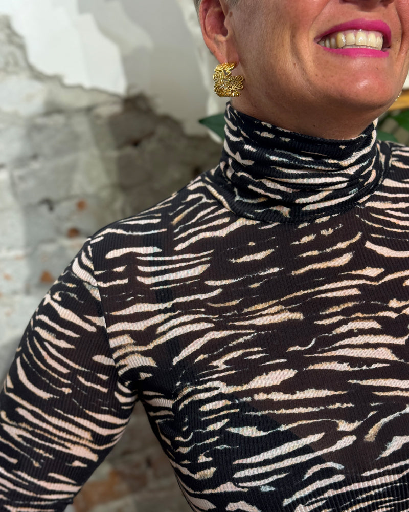 LANIUS Rollkragenpullover mit Print ROSA ANIMAL Tencel und Biobaumwolle