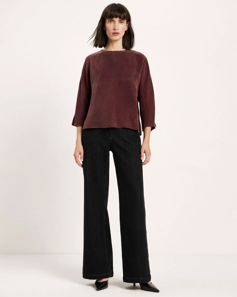 LANIUS V-Ausschnitt Bluse BARBRA LAPIS aus Bio-Leinen