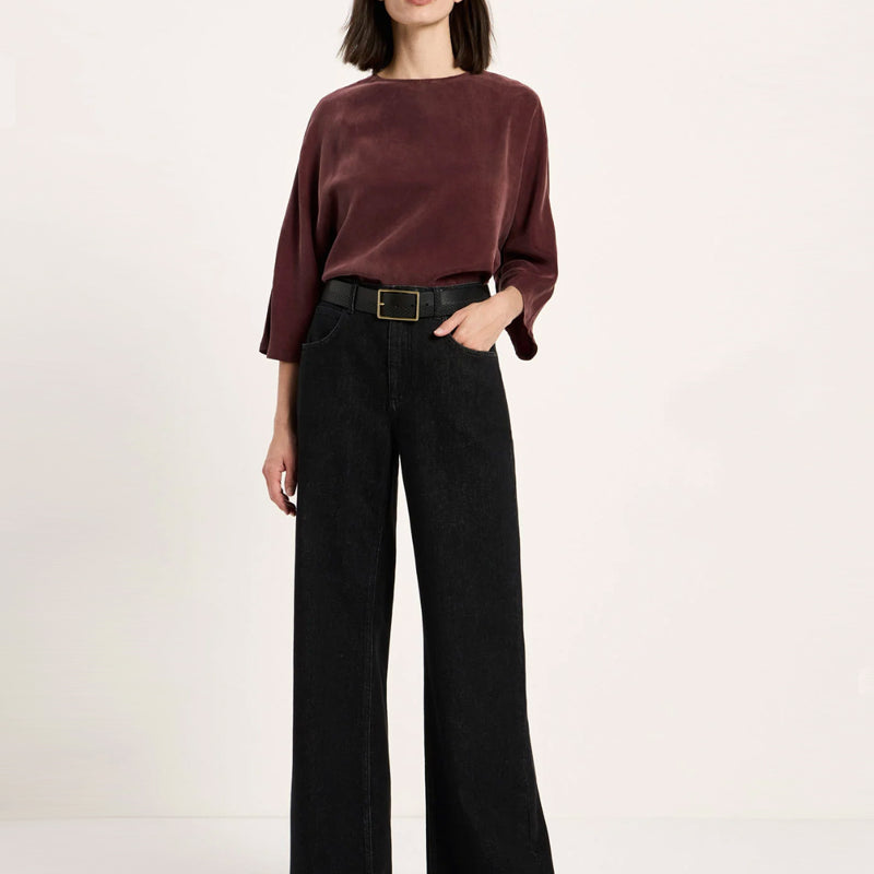 LANIUS V-Ausschnitt Bluse BARBRA LAPIS aus Bio-Leinen