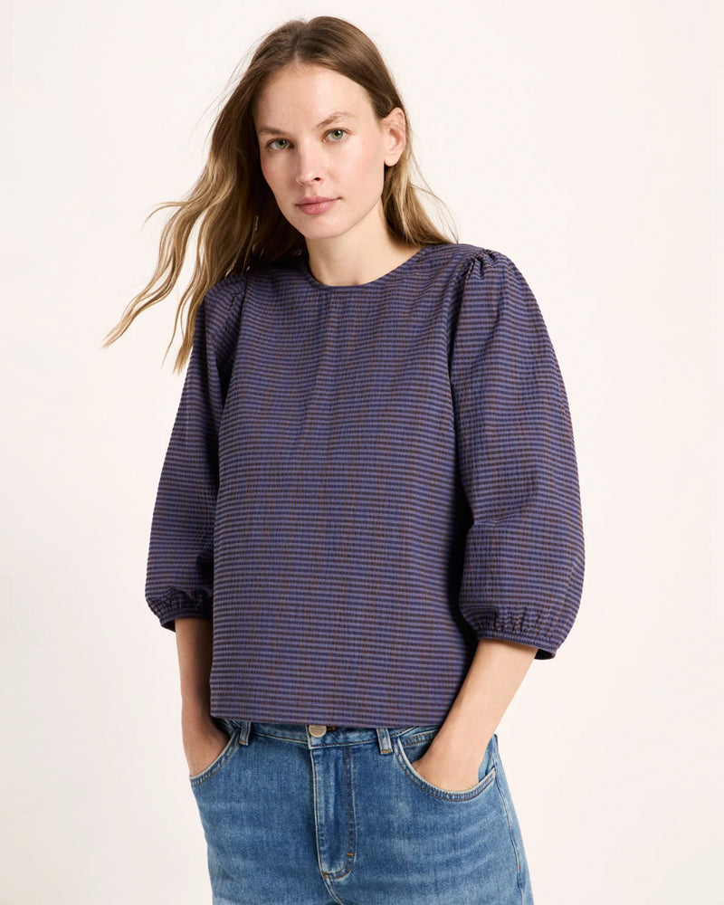 LANIUS V-Ausschnitt Bluse ONYX BLOOM aus Bio-Baumwolle