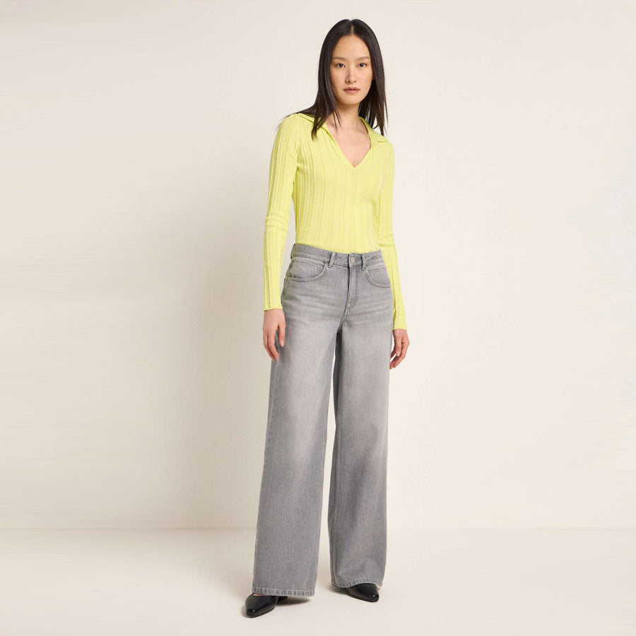 LANIUS mid waist spijkerbroek RIFKA GREY met wijde pijpen