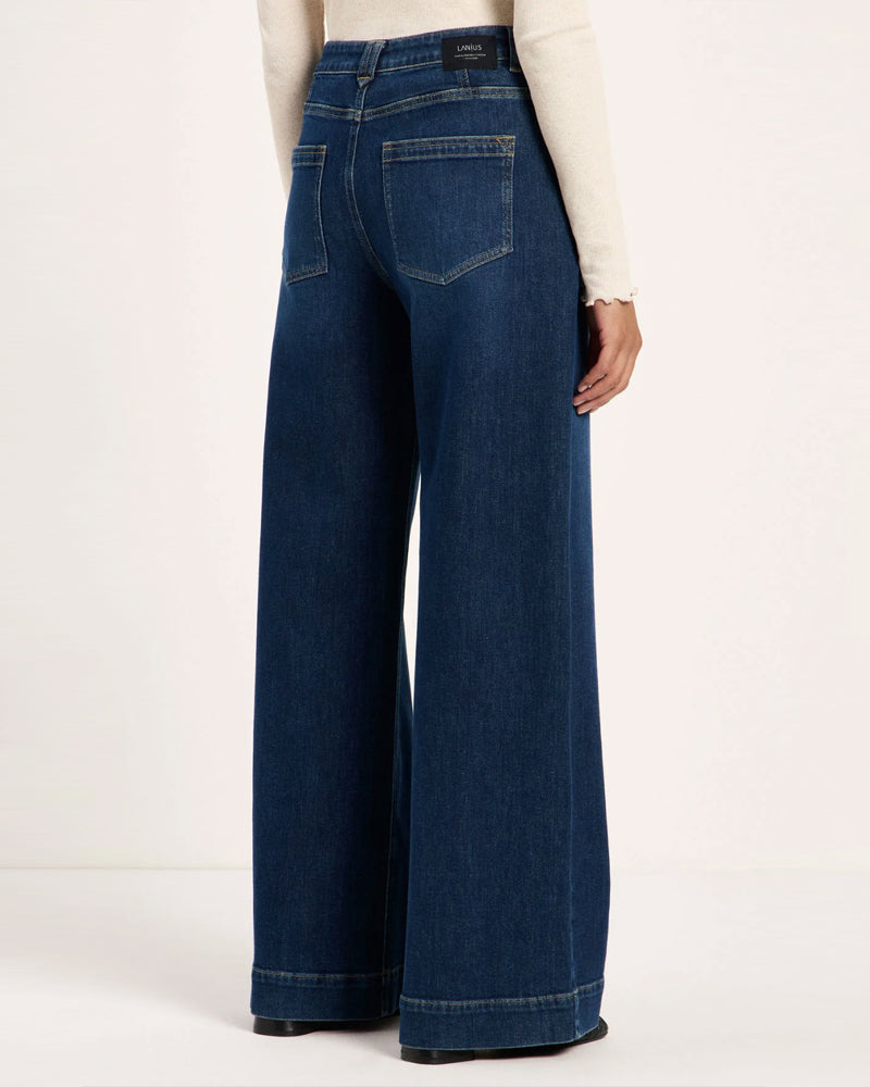 LANIUS wide jeans TIDE DARK BLUE biologisch katoen