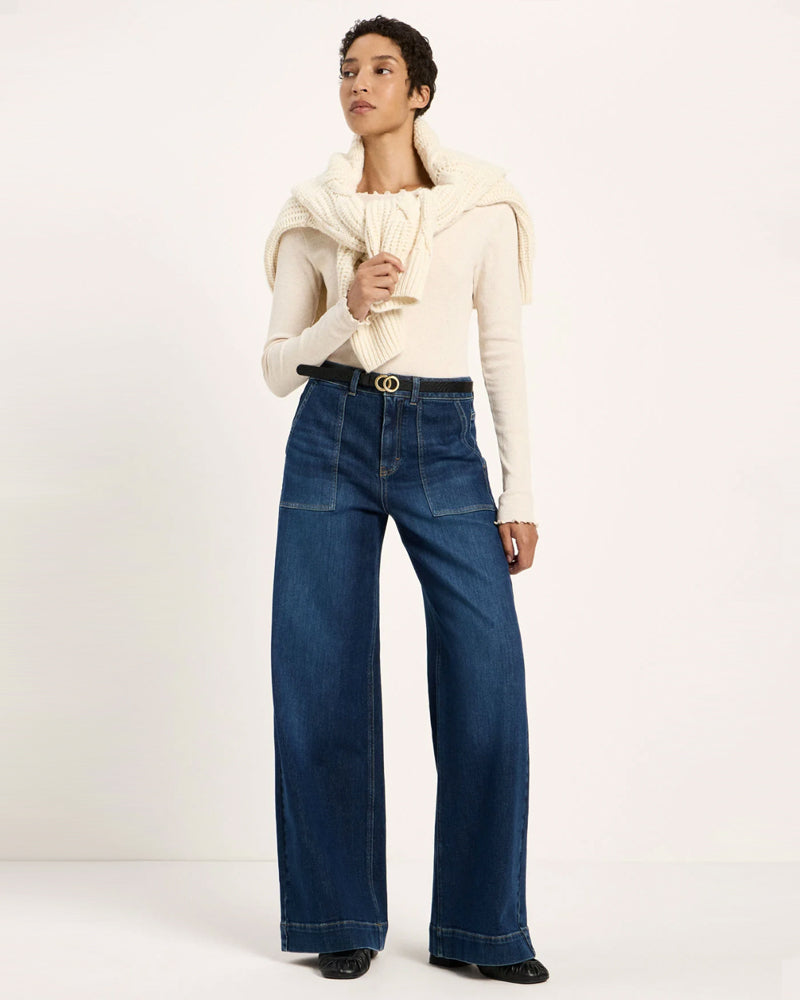 LANIUS wide jeans TIDE DARK BLUE biologisch katoen
