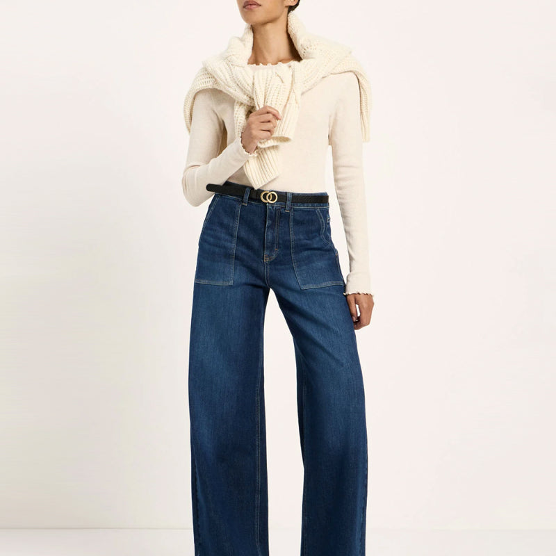 LANIUS wide jeans TIDE DARK BLUE biologisch katoen