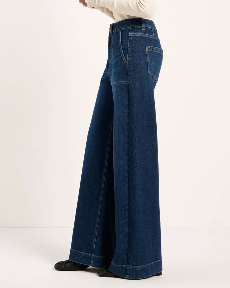 LANIUS wide jeans TIDE DARK BLUE biologisch katoen