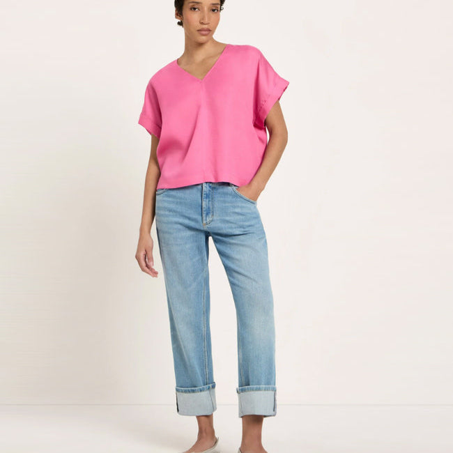 LANIUS effen v-hals blouse NORE ORCHID van tencel