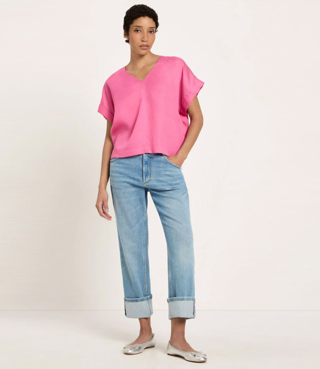 LANIUS effen v-hals blouse NORE ORCHID van tencel