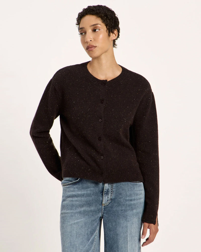 LANIUS kort vest SOOF CHOCO TWEED van wol en katoen