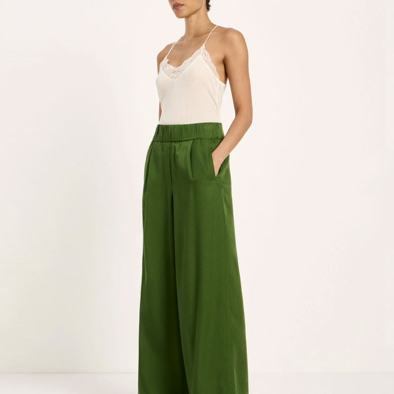 LANIUS wijde pantalon broek JOLENE GREEN van tencel