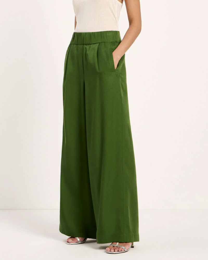 LANIUS wijde pantalon broek JOLENE GREEN van tencel