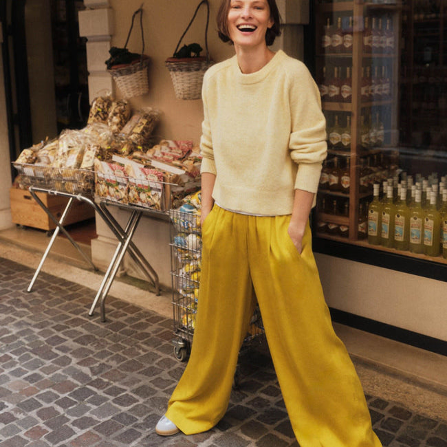 LANIUS wijde pantalon broek JOLENE KIWI van tencel
