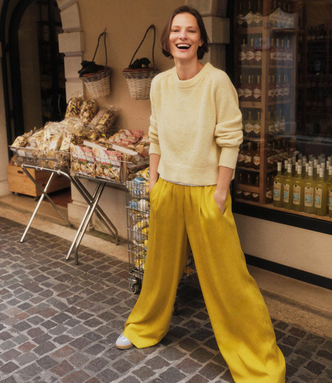 LANIUS wijde pantalon broek JOLENE KIWI van tencel