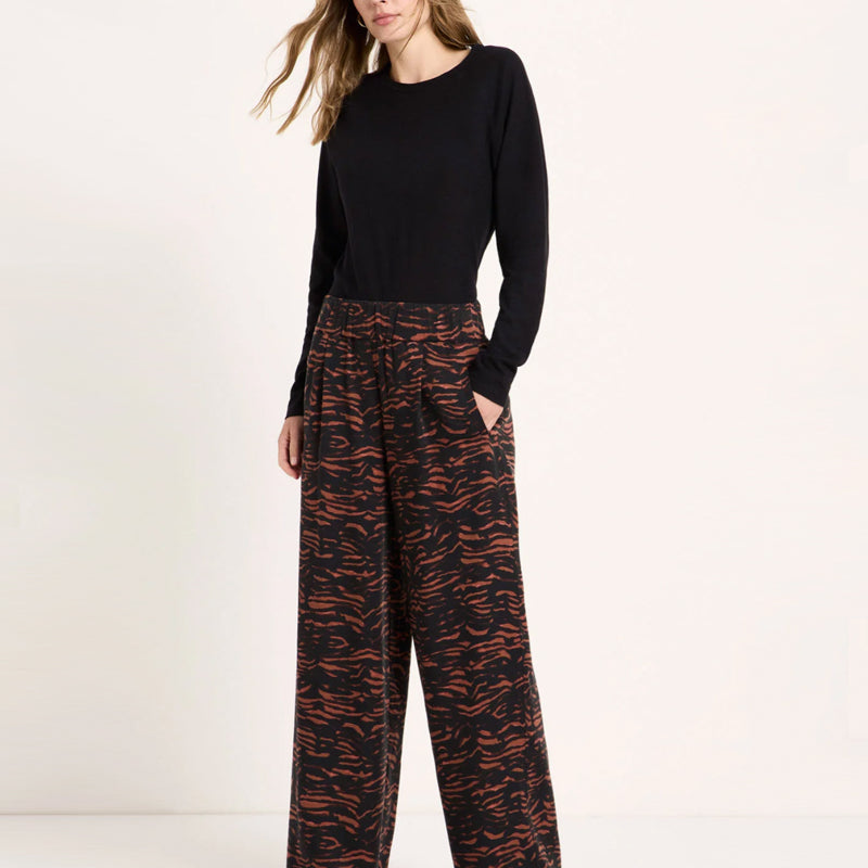 LANIUS wijde pantalon broek JOLENE ANIMAL BROWN van tencel