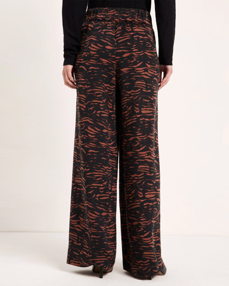 LANIUS wijde pantalon broek JOLENE ANIMAL BROWN van tencel