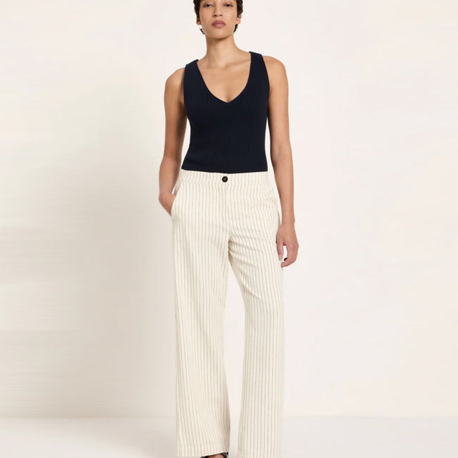 LANIUS gestreepte pantalon ISA BLACK WHITE  biologisch katoen
