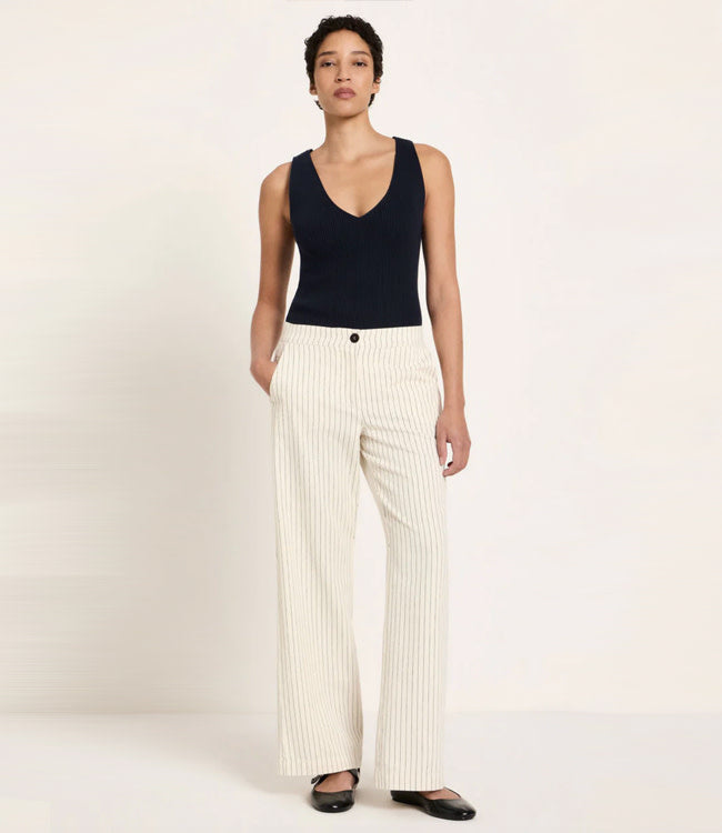 LANIUS gestreepte pantalon ISA BLACK WHITE  biologisch katoen