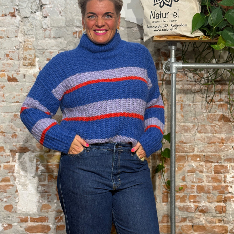 LANIUS wool sweater YVE STRIPES in alpaca blue violet