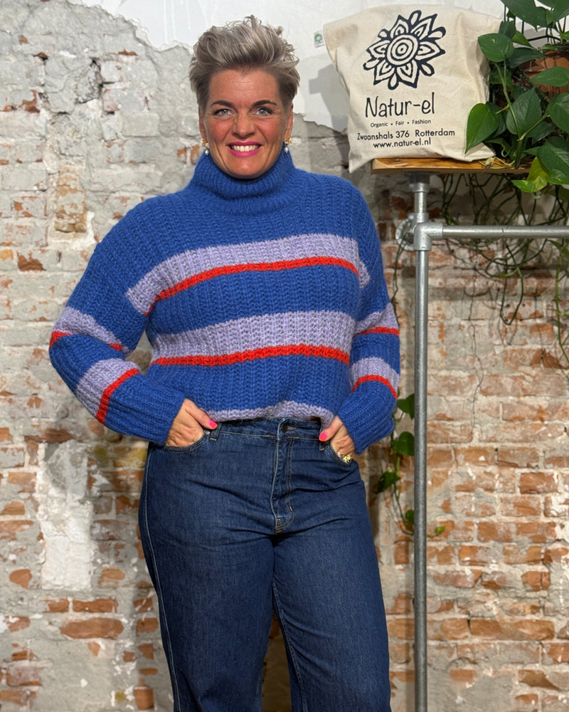 LANIUS wool sweater YVE STRIPES in alpaca blue violet