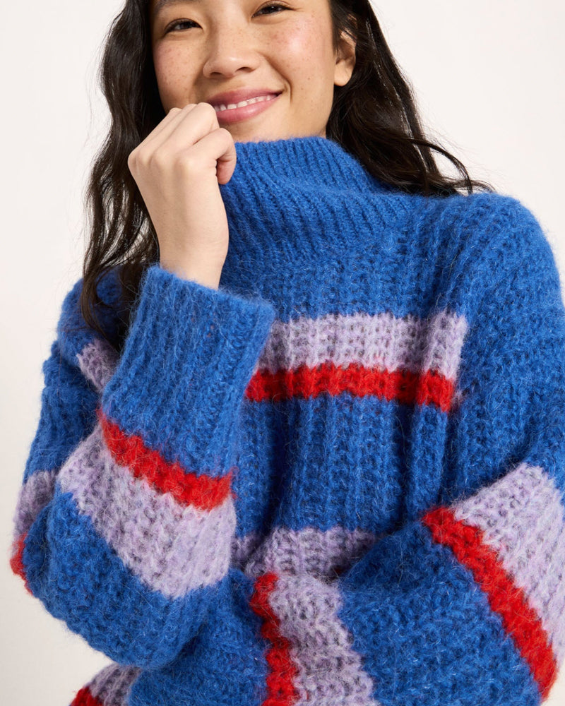 LANIUS wollen trui YVE STRIPES van alpaca blue violet