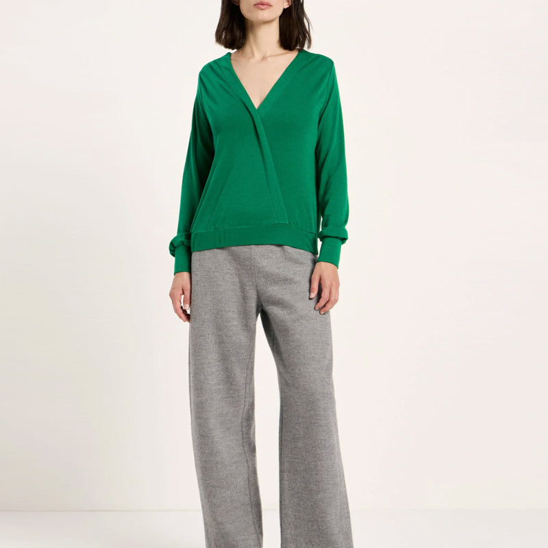 LANIUS wollen overslag blouse BENTE SMARAGD van pure merino wol