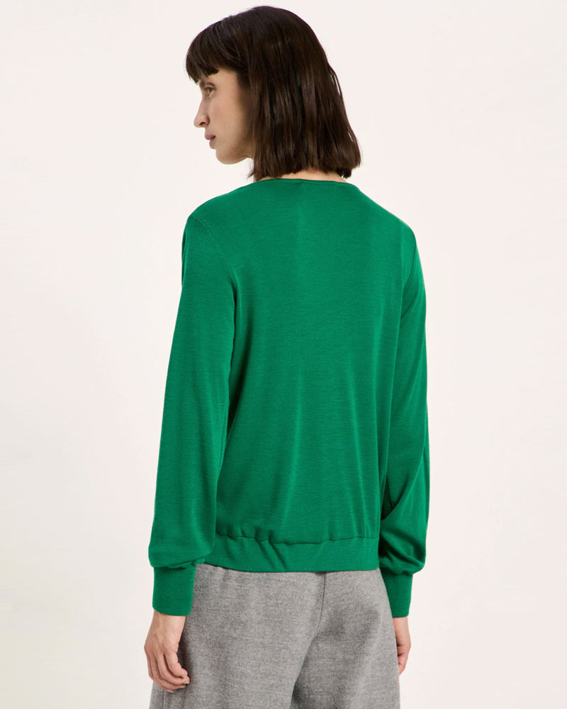 LANIUS wollen overslag blouse BENTE SMARAGD van pure merino wol