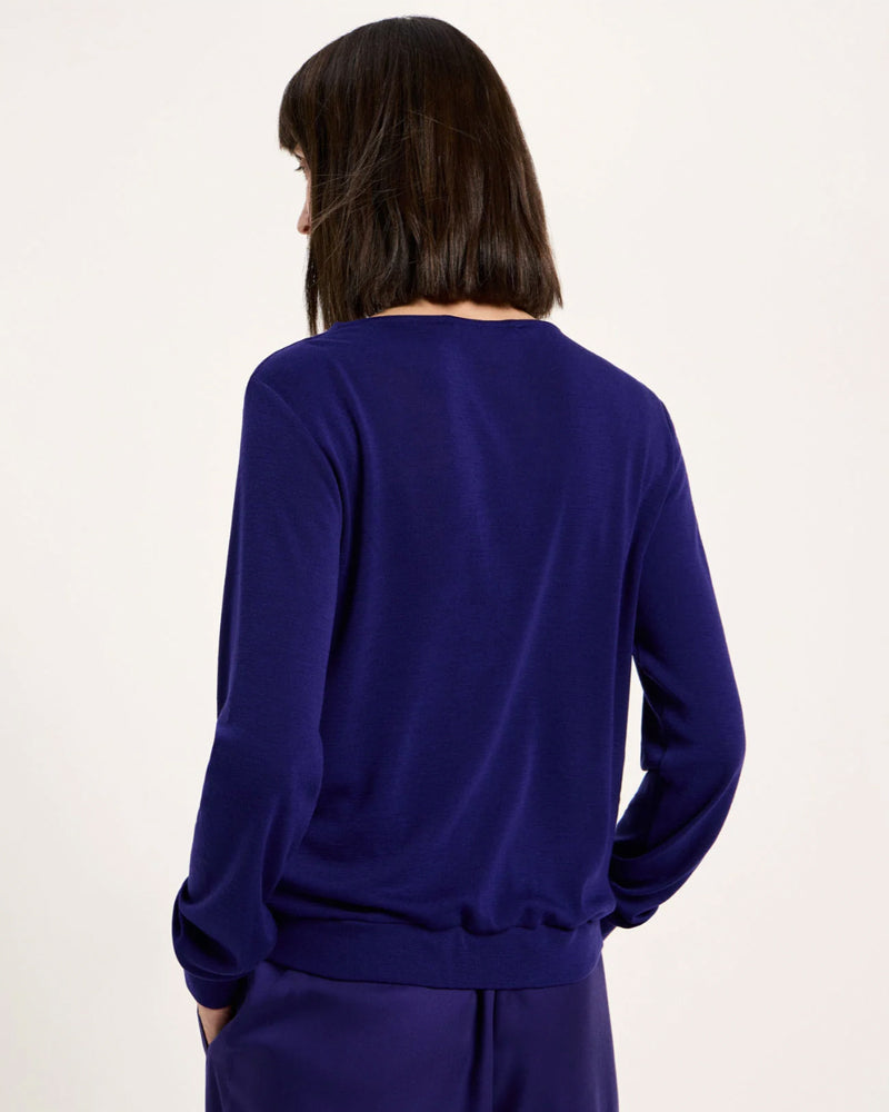 LANIUS wollen overslag blouse BENTE VIOLET van pure merino wol