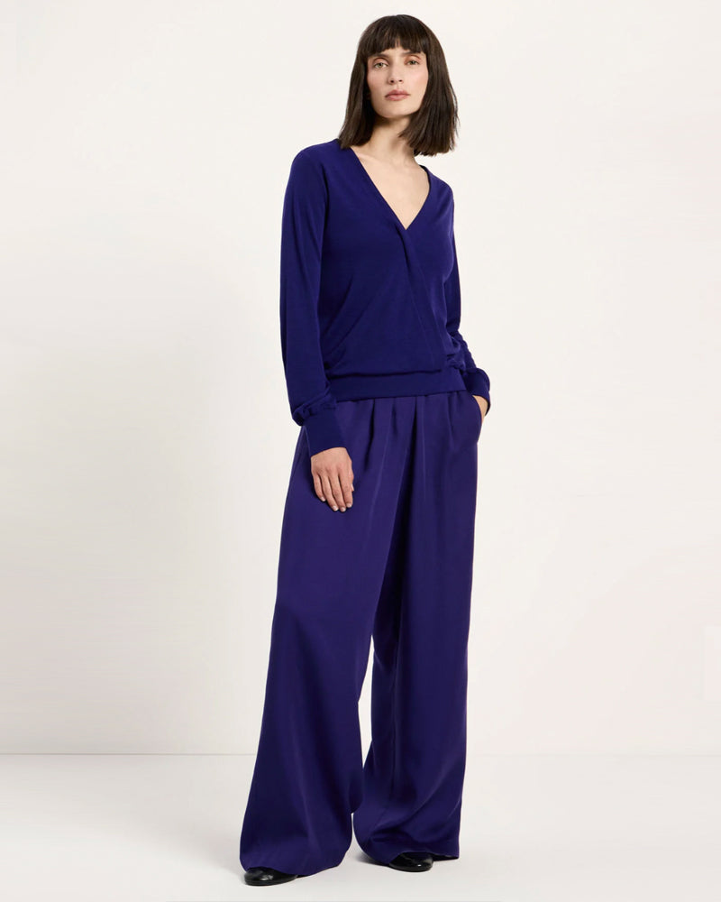 LANIUS wollen overslag blouse BENTE VIOLET van pure merino wol