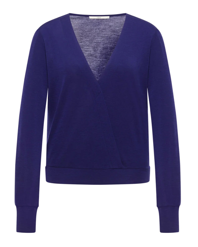 LANIUS wollen overslag blouse BENTE VIOLET van pure merino wol