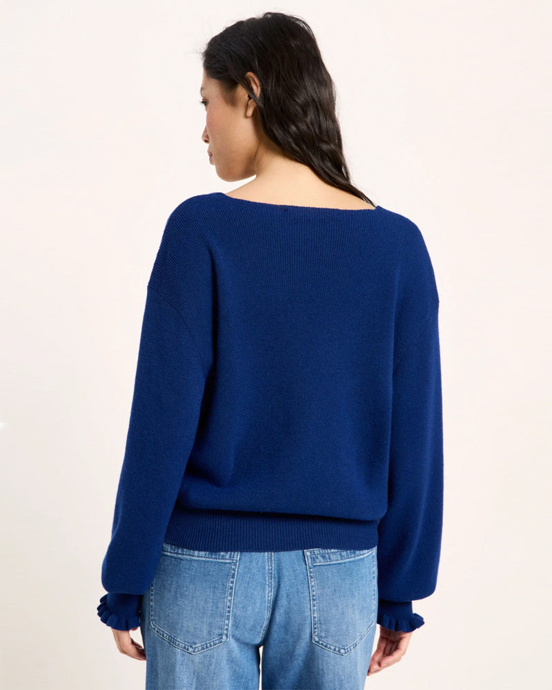LANIUS trui met overslag BIBI BLUE merino wol en cashmere