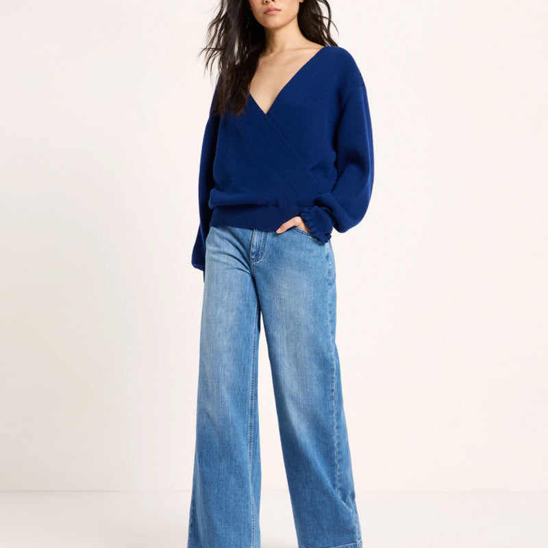 LANIUS trui met overslag BIBI BLUE merino wol en cashmere