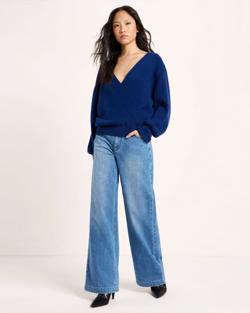 LANIUS trui met overslag BIBI BLUE merino wol en cashmere