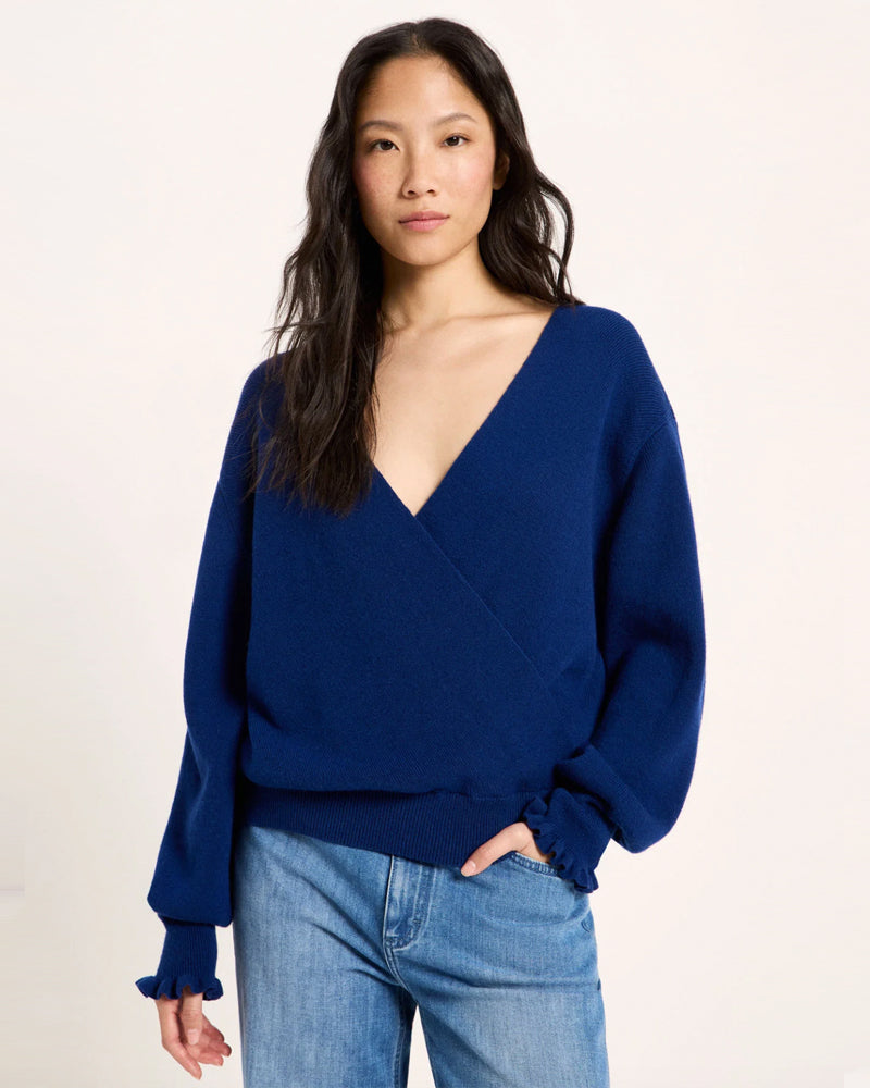LANIUS trui met overslag BIBI BLUE merino wol en cashmere