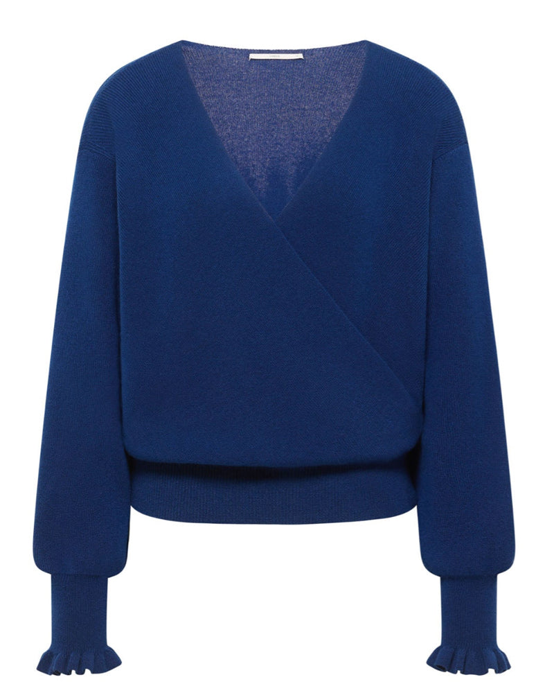 LANIUS trui met overslag BIBI BLUE merino wol en cashmere