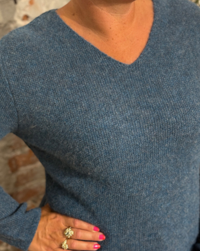 LES RACINES DU CIEL 100% baby alpaca trui met v-hals ILOE DENIM