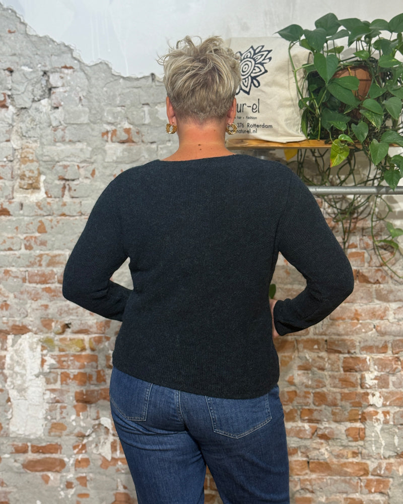 LES RACINES DU CIEL 100% baby alpaca V-neck sweater ILOE GREEN